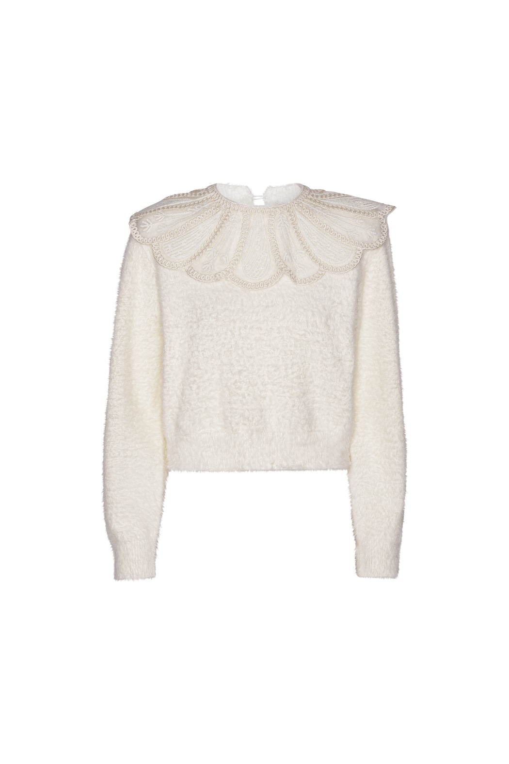 Lace Collar Knit Sweater - Blanc De Blanc