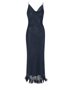 Chiffon Ruffle Slip Dress - Sky Captain (Dark Blue)