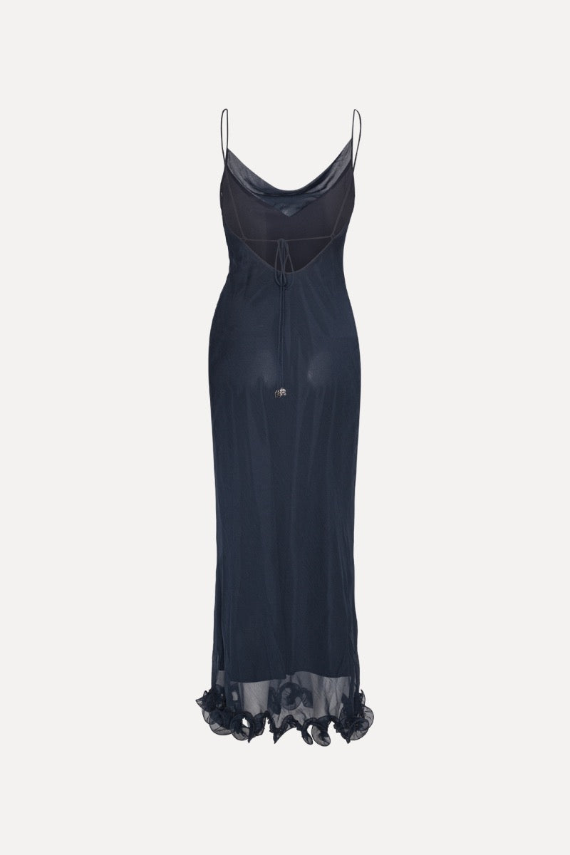 Chiffon Ruffle Slip Dress - Sky Captain (Mörkblå)