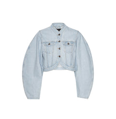 Round Sleeve Denim Jacket - Light Blue Denim