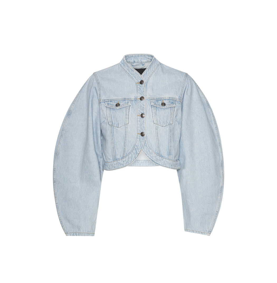 Round Sleeve Denim Jacket - Ljusblå denim