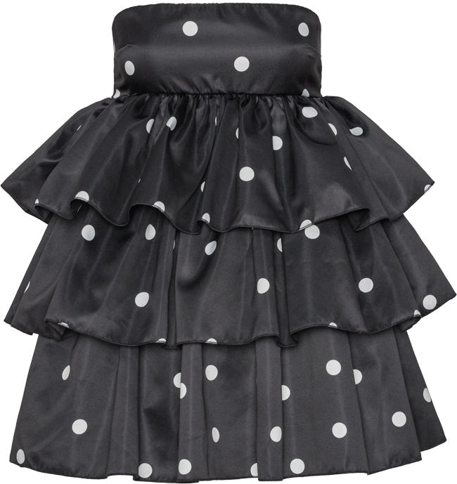 Satin Ruffle Dress - Black Comb
