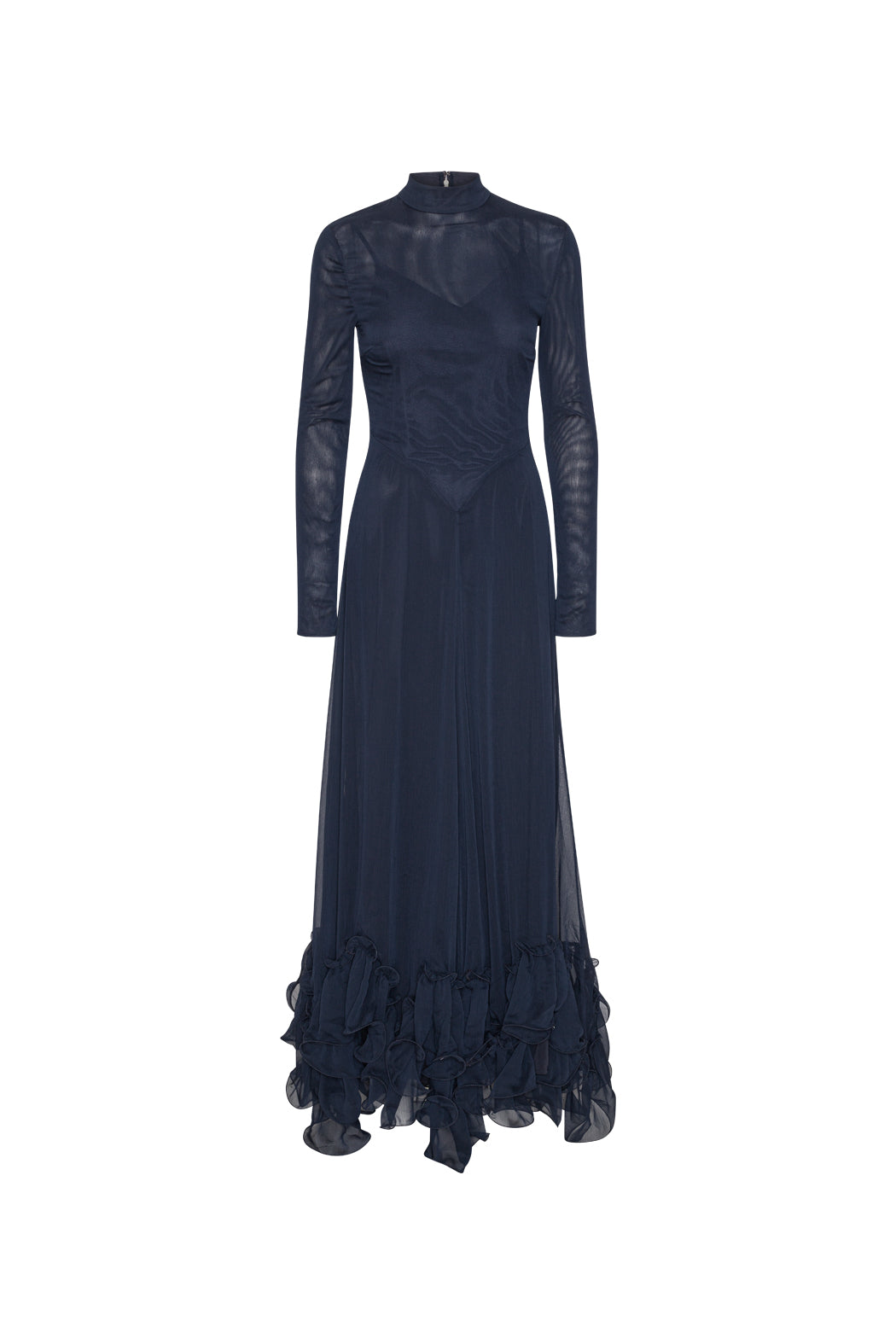 Chiffon Maxi Ruffle Dress - Sky Captain (Dark Blue)