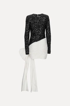Sequins Bow Mini Dress - Black