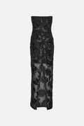 Flower Mesh Tube Dress - Black