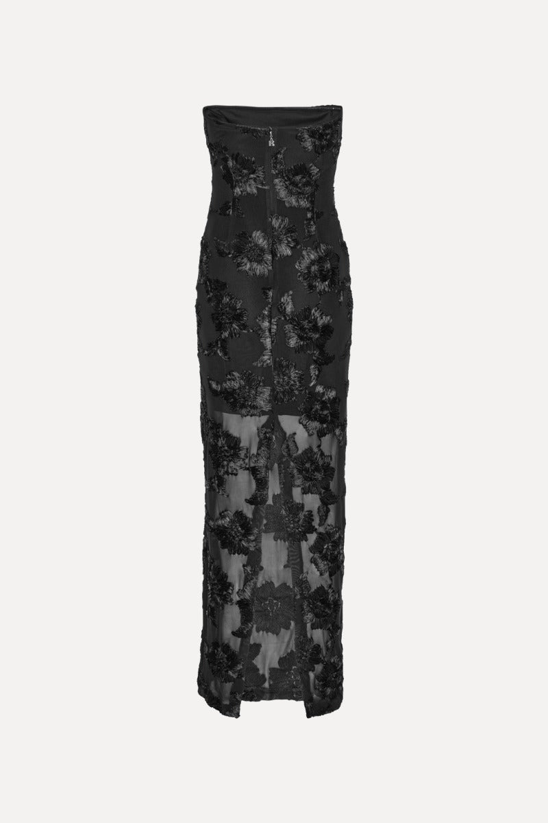 Flower Mesh Tube Dress - Black