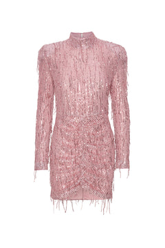 Sequin Fringe Mini Dress - Peachskin
