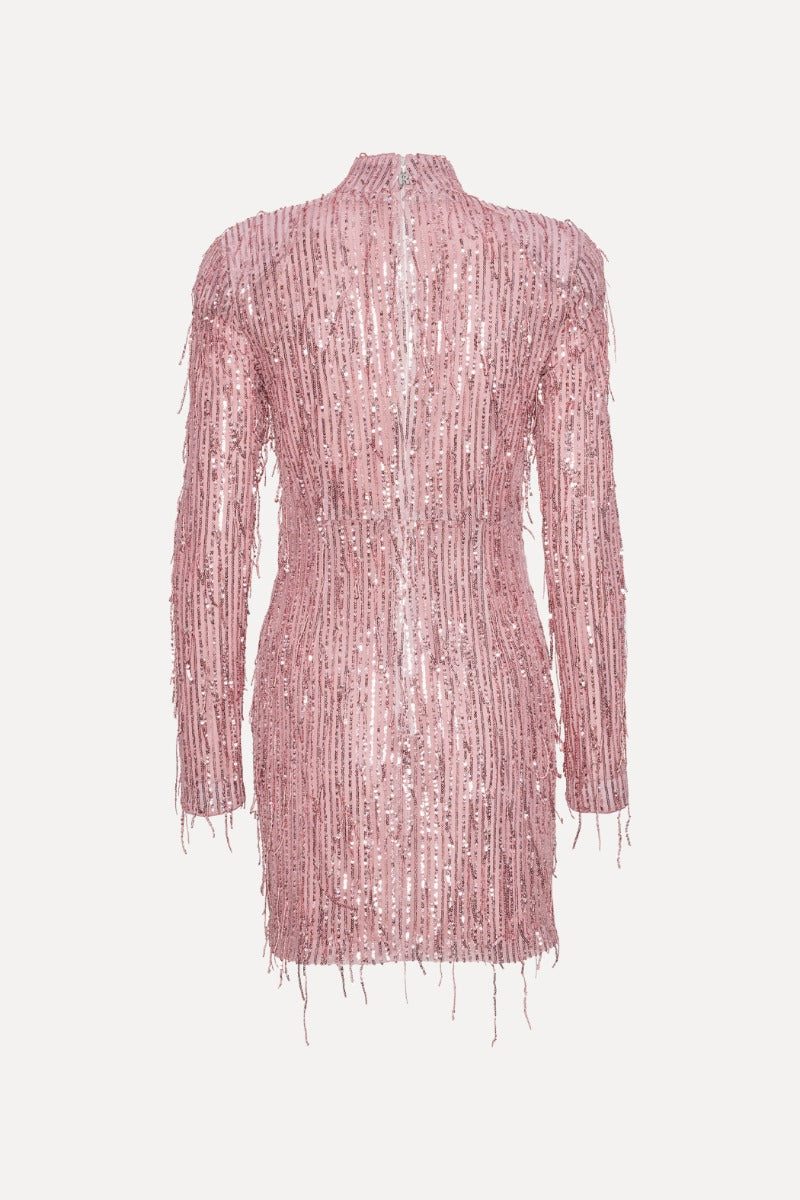 Sequin Fringe Mini Dress - Peachskin