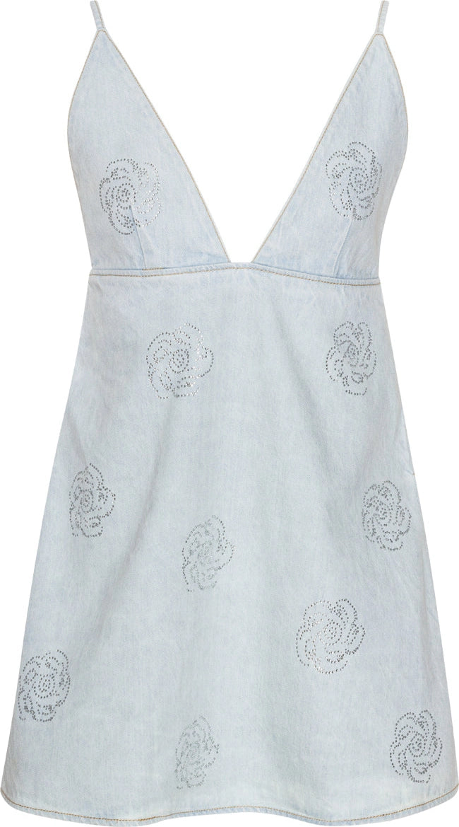 Denim Stud Mini Dress - Light Blue Denim
