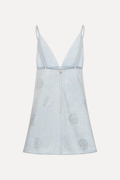 Denim Stud Mini Dress - Light Blue Denim