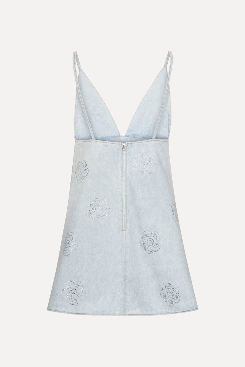Denim Stud Mini Dress - Ljusblå