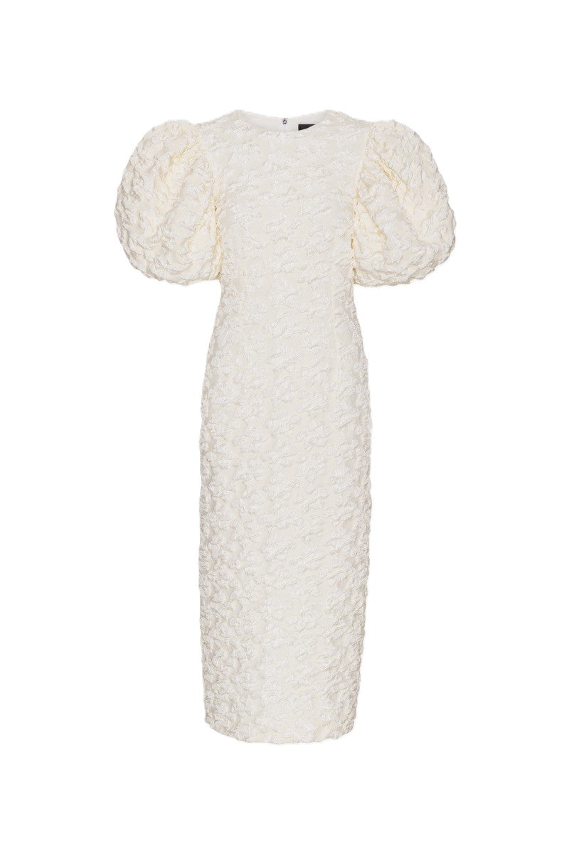 Jacquard Midi Puffy Dress - Egret