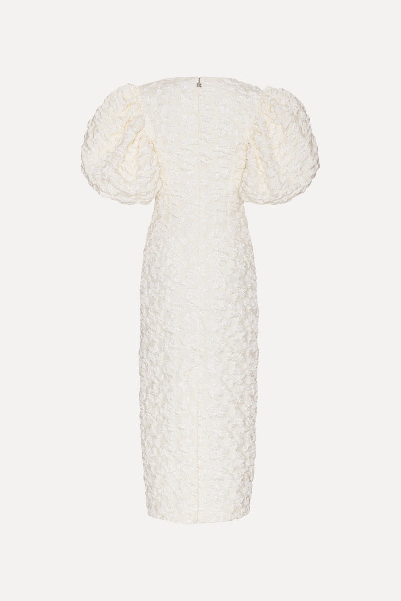 Jacquard Midi Puffy Dress - Egret