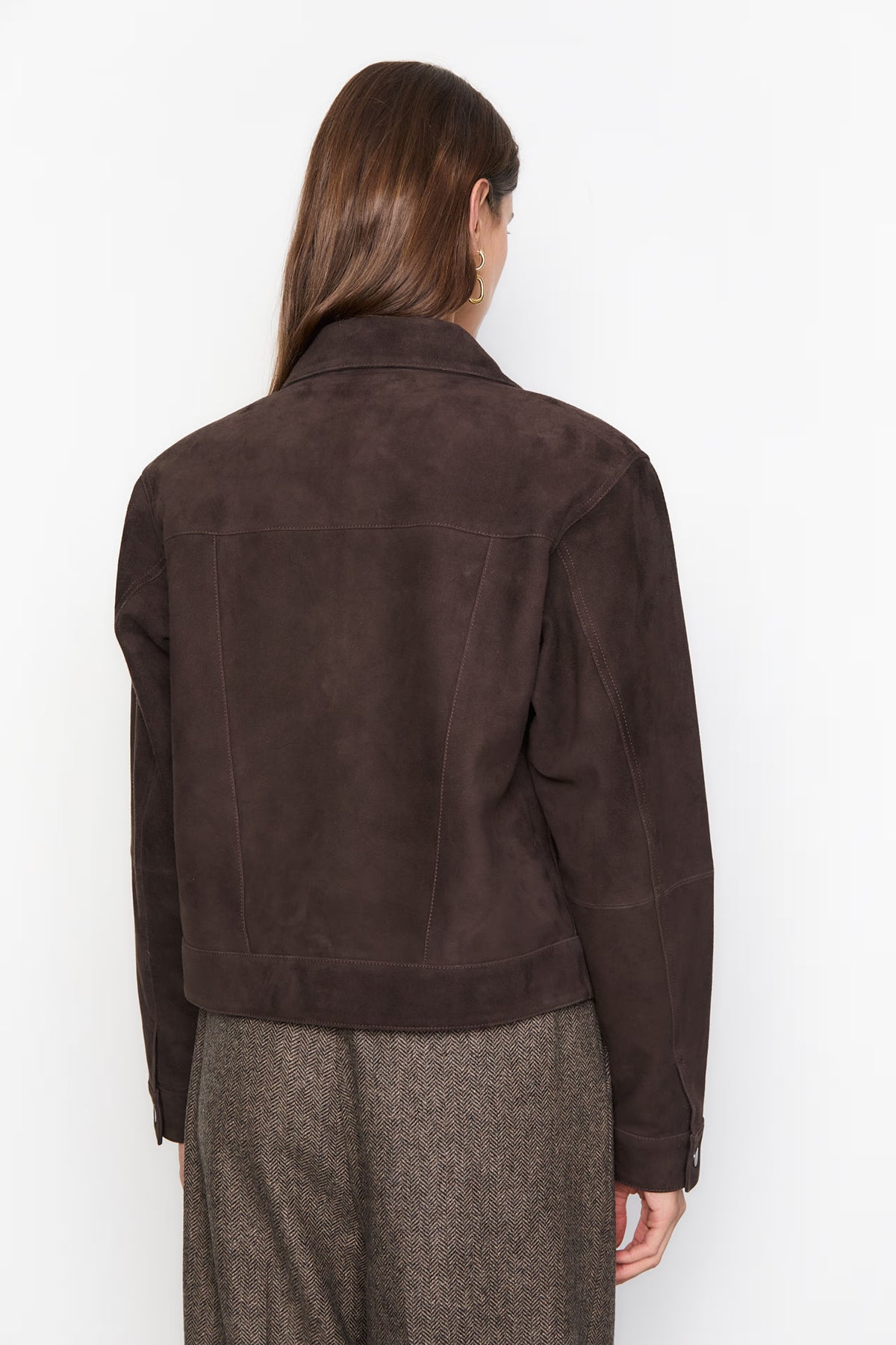 Leslie Leather Jacket - Mörkbrun Mocka