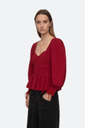 Regina Seersucker L/Slv Top - Röd