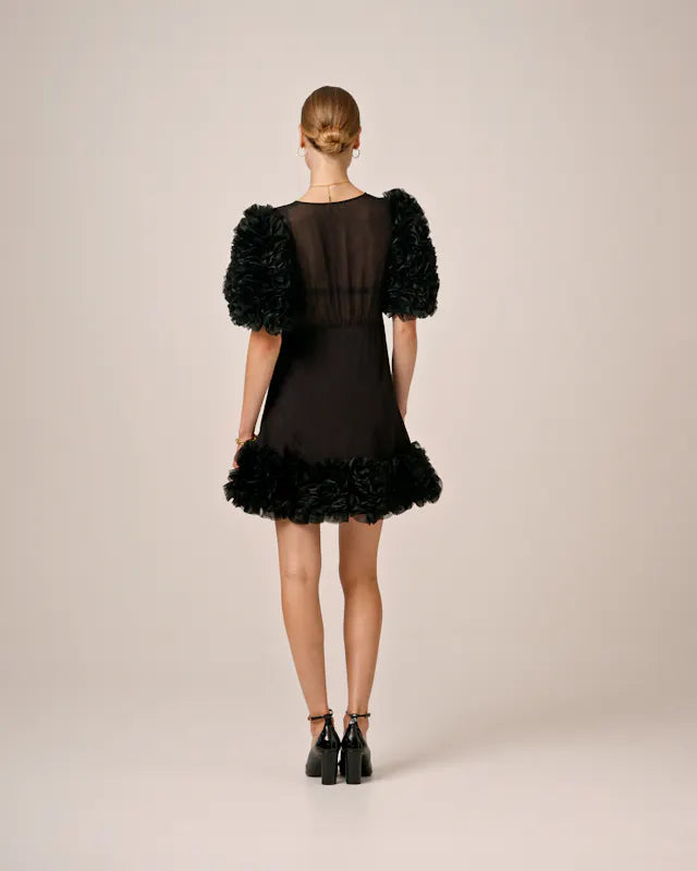 Georgette V-Neck Dress - Black