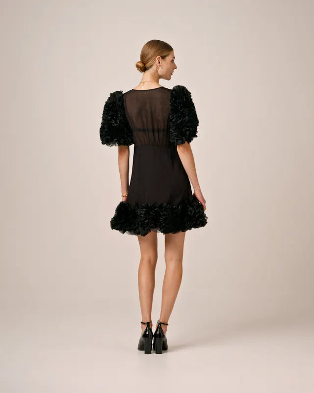 Georgette V-Neck Dress - Black