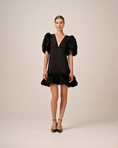 Georgette V-Neck Dress - Black