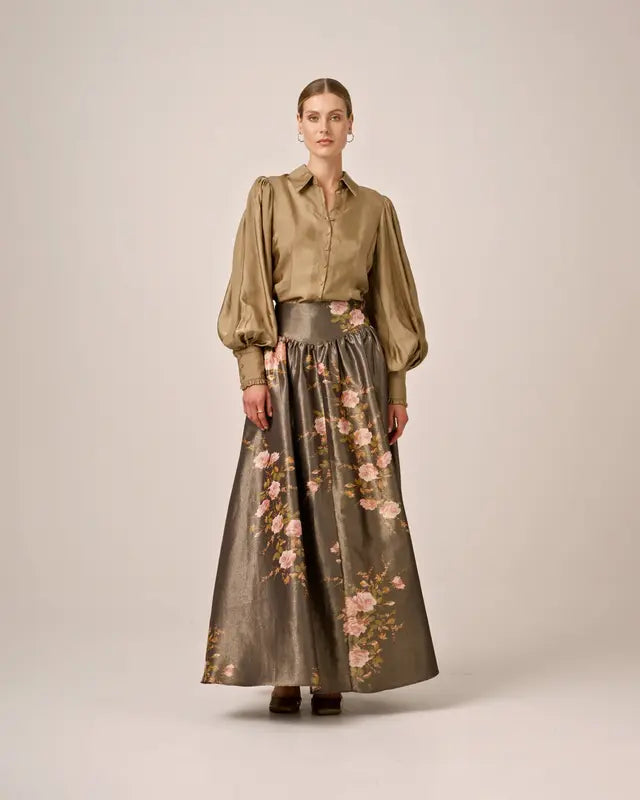 Taffeta Maxi Skirt - Antique Roses