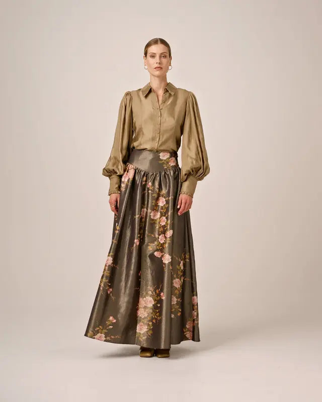 Taffeta Maxi Skirt - Antique Roses