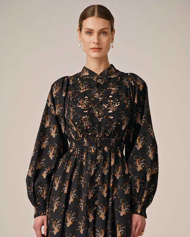 Poplin Smocking Dress - Midnight Paisley