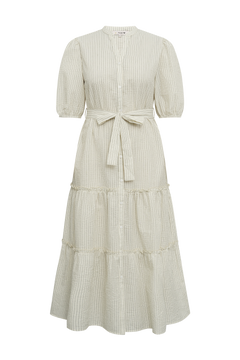 Kate V-Neck Long Stripe Dress - Off White/Black Stripe
