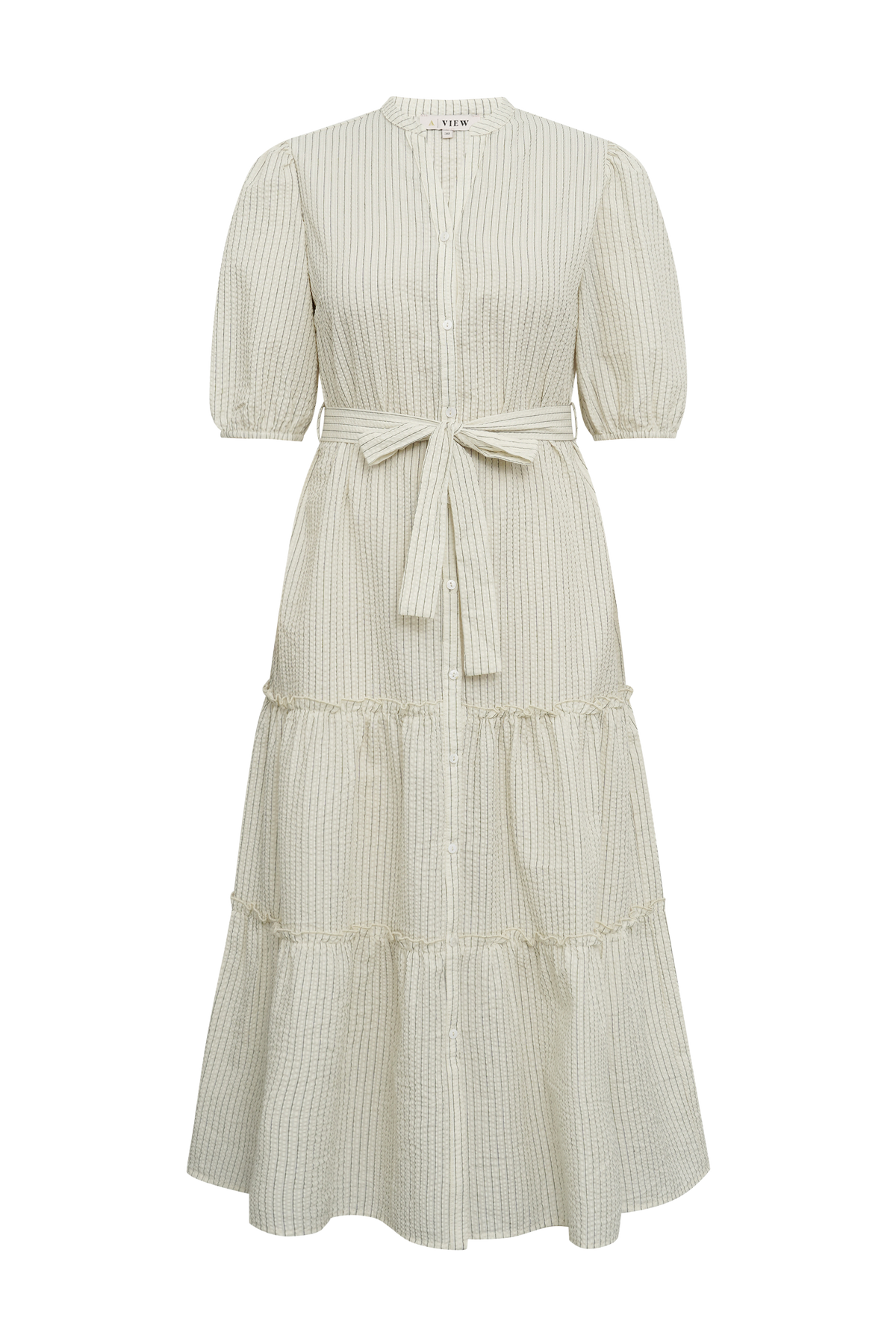 Kate V-Neck Long Stripe Dress - Off White/Black Stripe