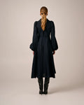 Striped Collared Midi Dress - Navy