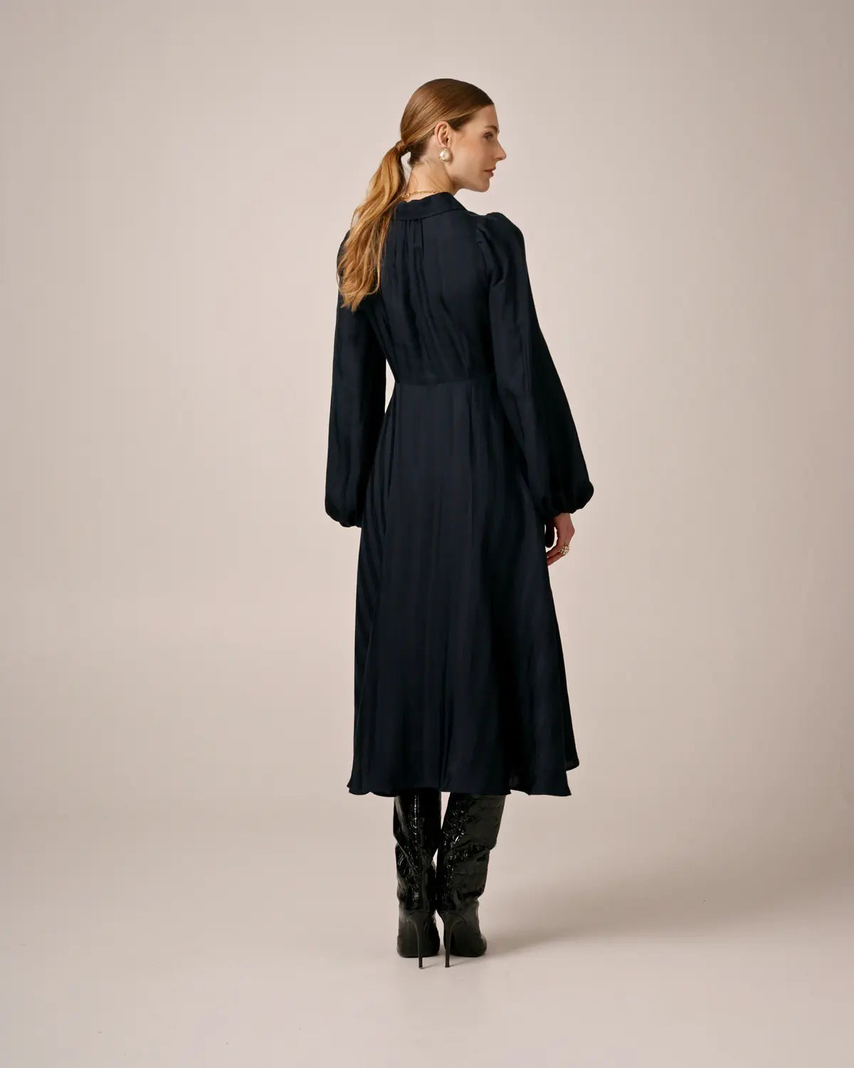 Striped Collared Midi Dress - Navy