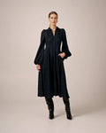 Striped Collared Midi Dress - Navy