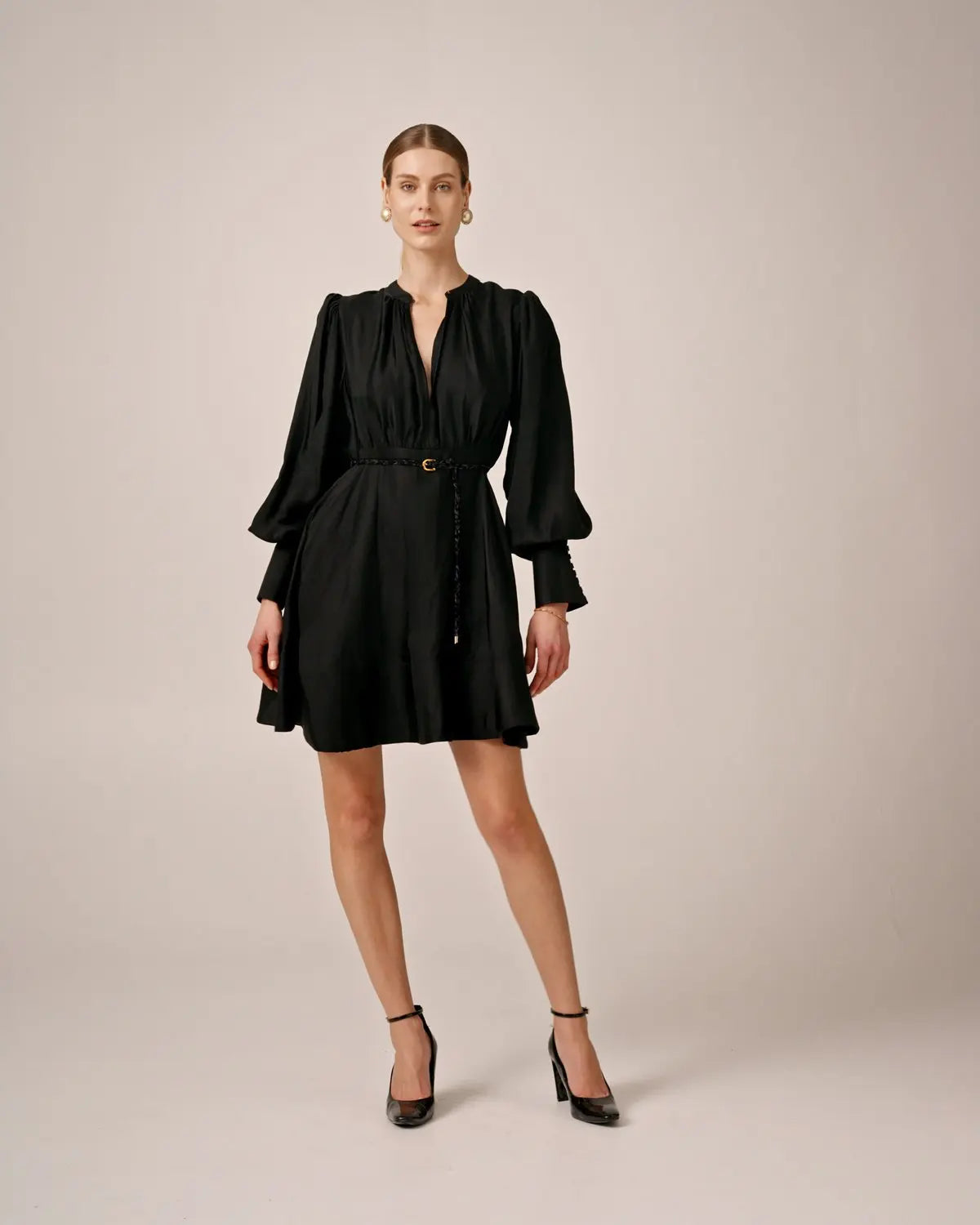 Striped Belt Dress - Black