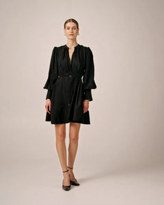 Striped Belt Dress - Black