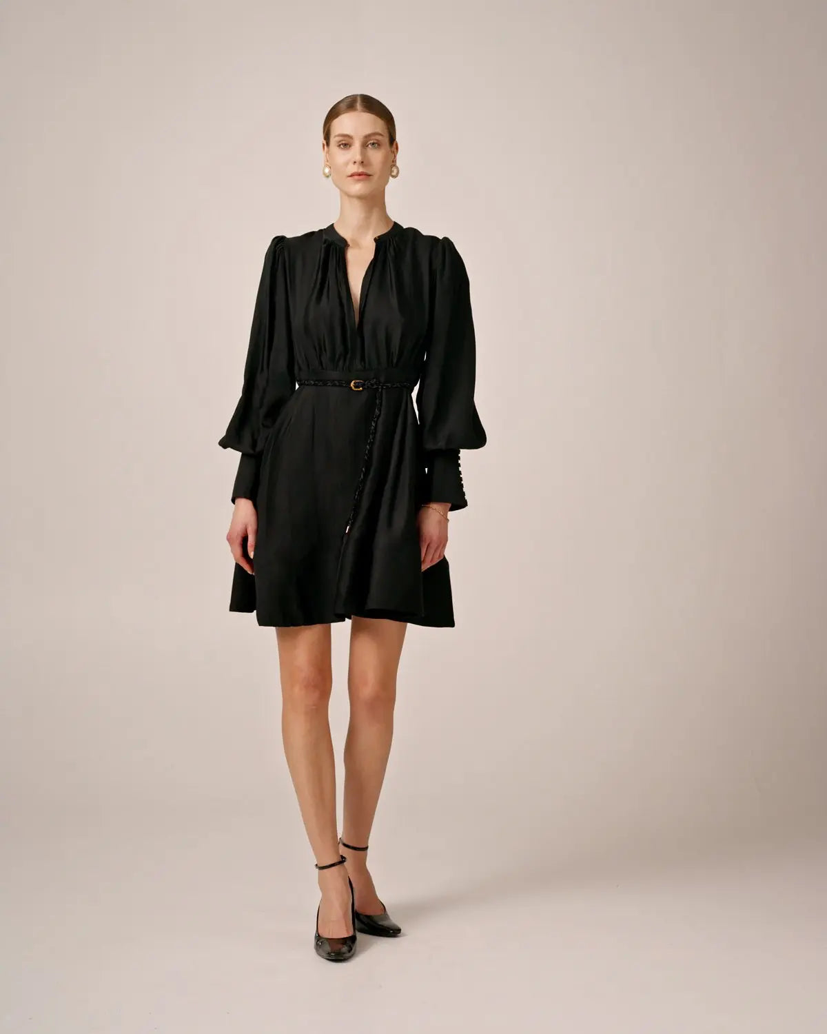 Striped Belt Dress - Black