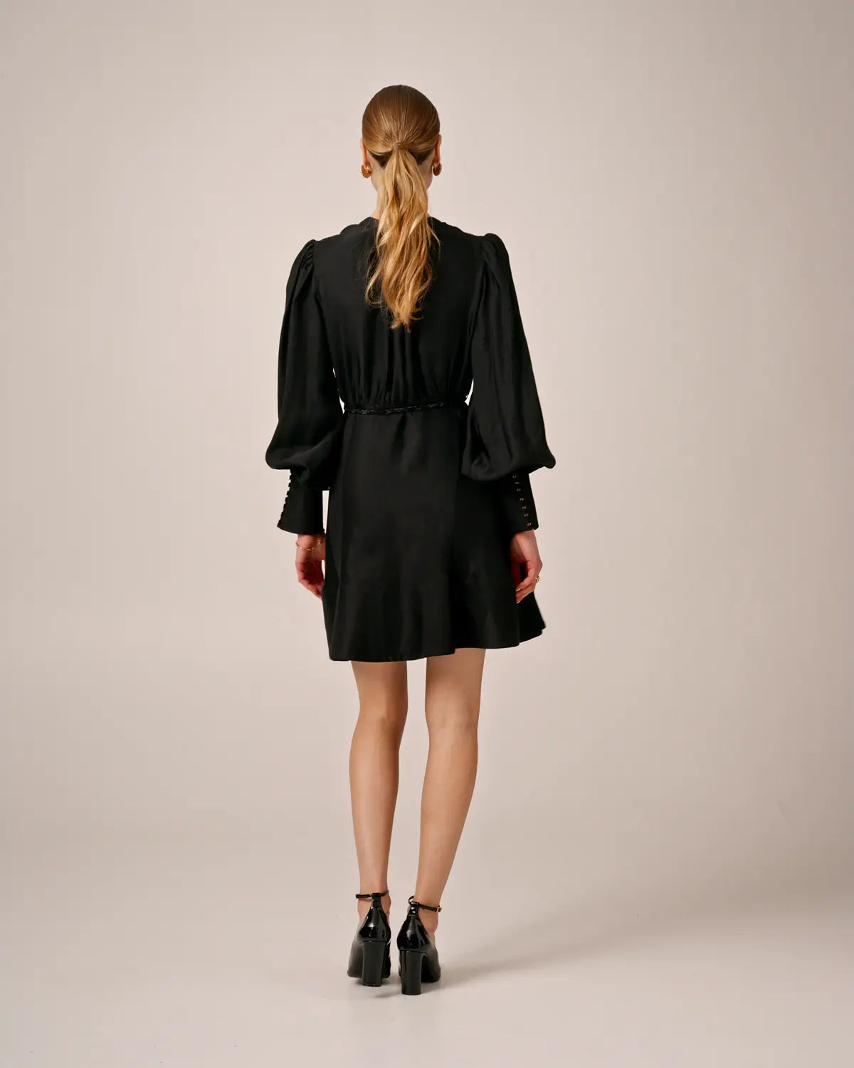 Striped Belt Dress - Black