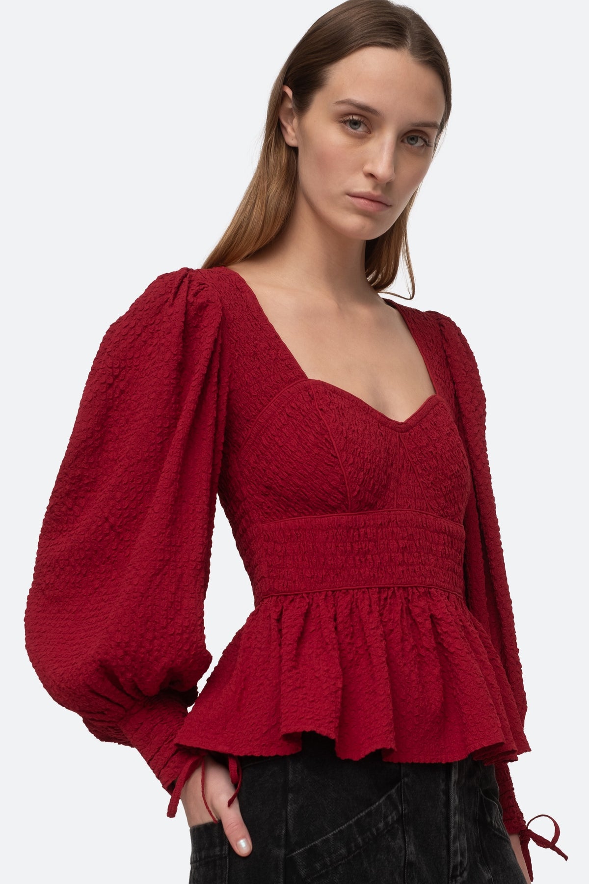 Regina Seersucker L/Slv Top - Röd