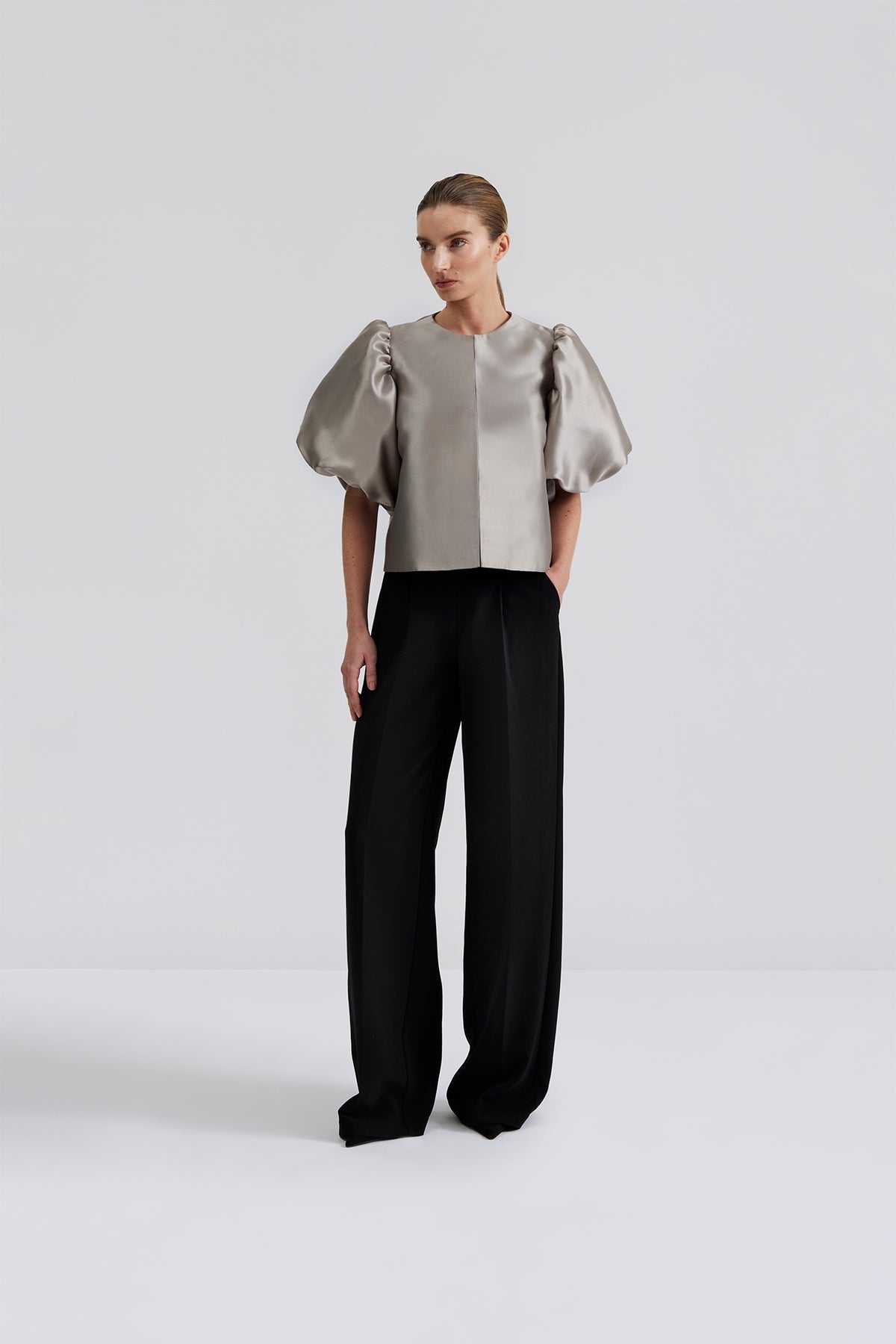 Cleo Puff Sleeve Blouse - Steel Grey