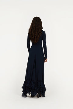 Chiffon Maxi Ruffle Dress - Sky Captain (Dark Blue)