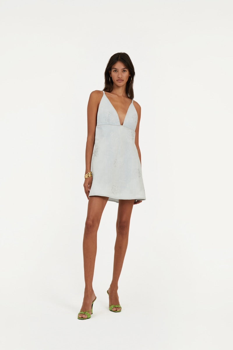 Denim Stud Mini Dress - Ljusblå
