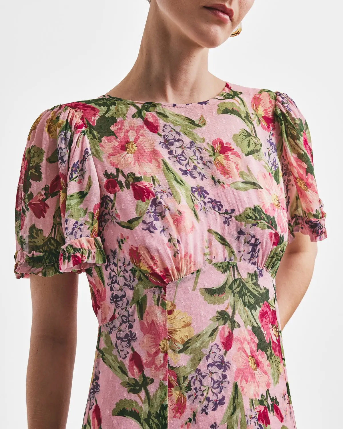 Dotted Georgette Maxiklänning - Pink Blossom