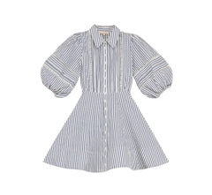 Seersucker Decorated Dress - Blue Stripe