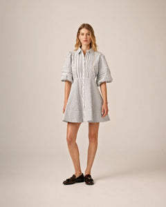 Seersucker Decorated Dress - Blue Stripe