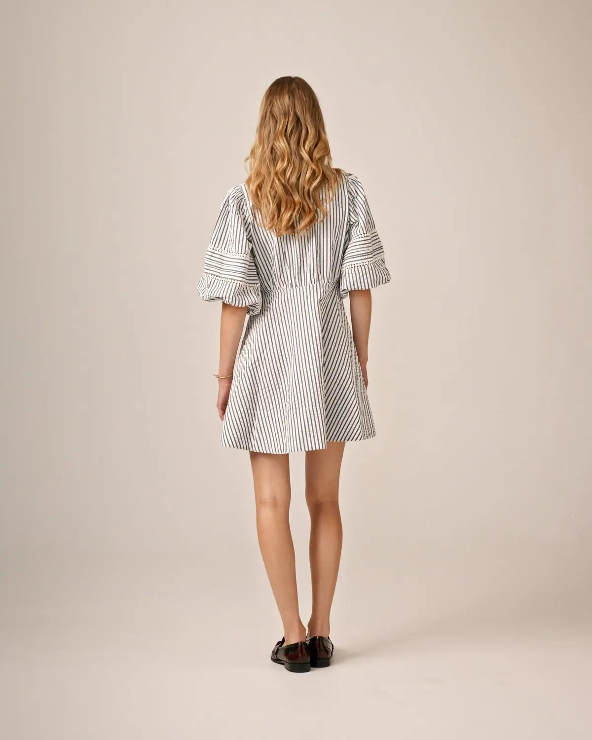 Seersucker Decorated Dress - Blå