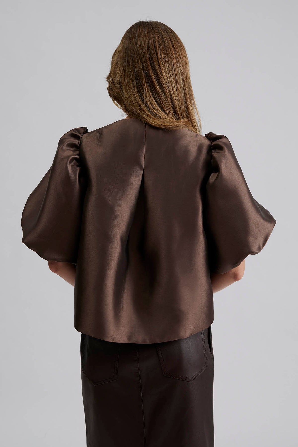 Cleo Puff Sleeve Blus - Chocolate