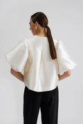 Cleo Puff Sleeve Blus - Elfenbensvit