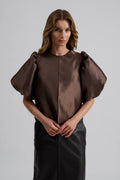 Cleo Puff Sleeve Blus - Chocolate