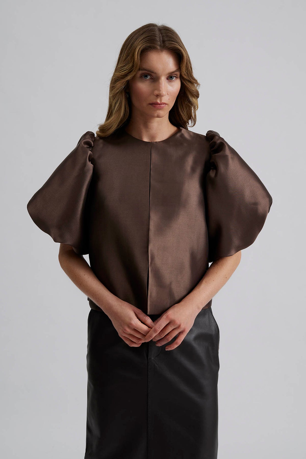 Cleo Puff Sleeve Blus - Chocolate