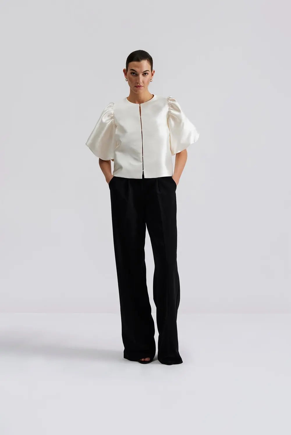Cleo Puff Sleeve Blus - Elfenbensvit
