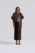 Cleo Puff Sleeve Blus - Chocolate