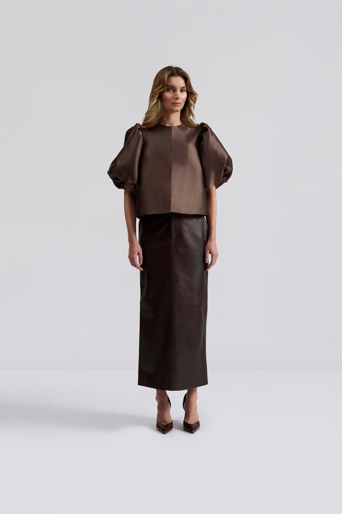 Cleo Puff Sleeve Blus - Chocolate