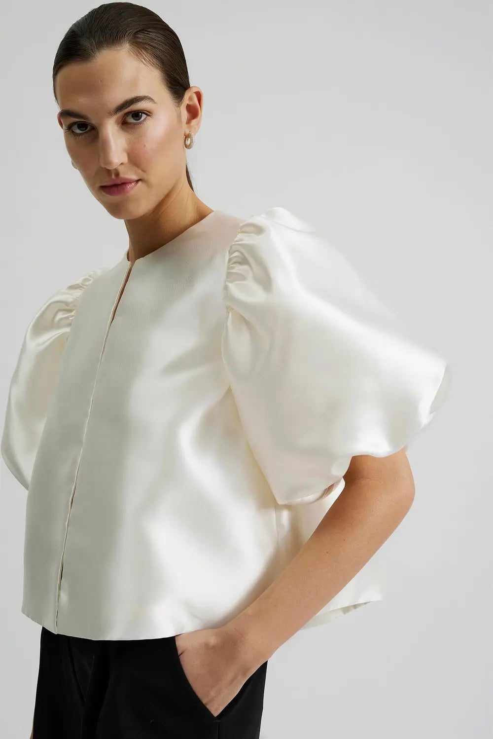 Cleo Puff Sleeve Blus - Elfenbensvit